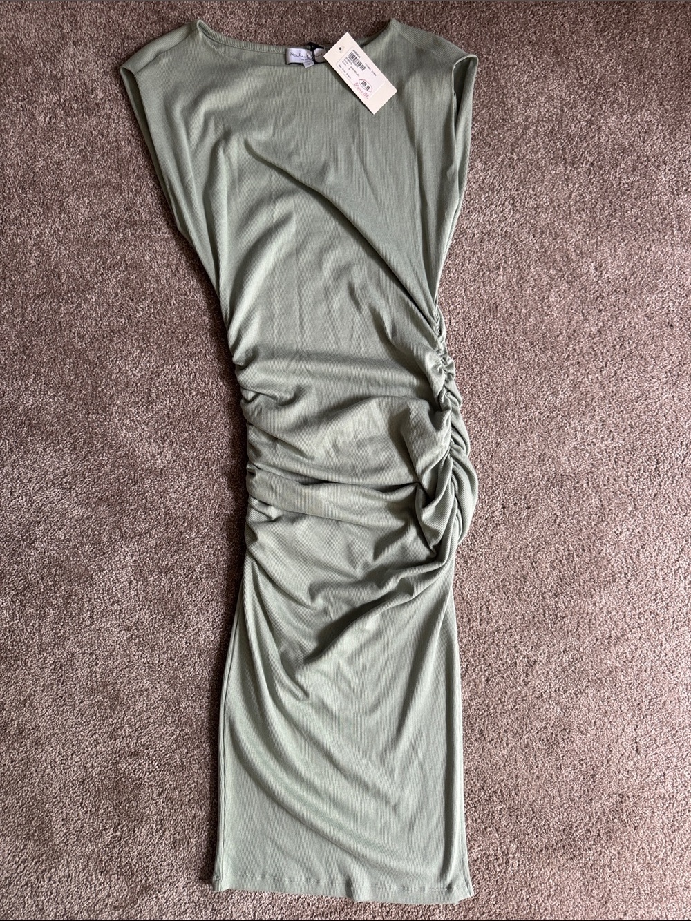 Michael Stars Olive Green Ruched Midi Dress